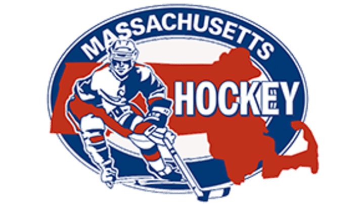 "Mass Hockey logo featuring bold 'MASSACHUSETTS HOCKEY' text with a graphic incorporating a stylized hockey player and outline of Massachusetts. Click to visit the official website of Massachusetts Hockey."